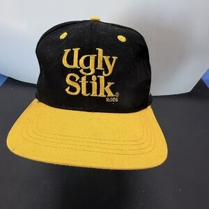 Vintage Ugly Stik Fishing Rod Hat Cap Snap Back Black Yellow Fishing Shakespeare